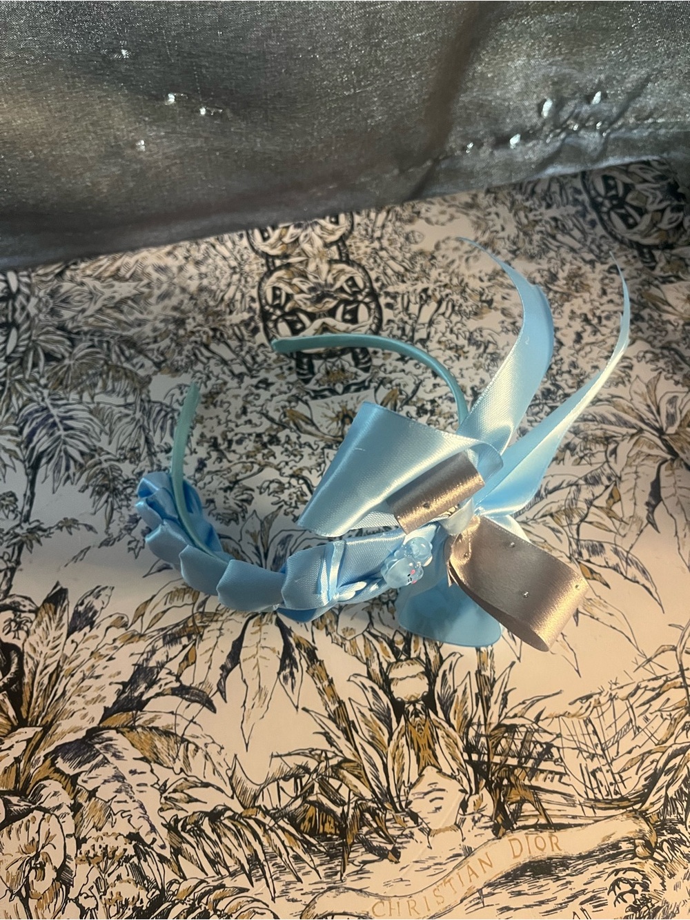 Handmade Light Blue braided Satin Bow Headband